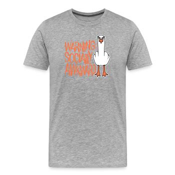 Warning Socially Awkward Möwe Mittelfinger Frech - Männer Premium Bio T-Shirt - Grau meliert - Vorne - Damien (186cm)