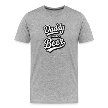 Papa a besoin d’une bière Texte vintage vieilli - T-shirt bio Premium Homme - gris chiné - Devant - Damien (186cm)