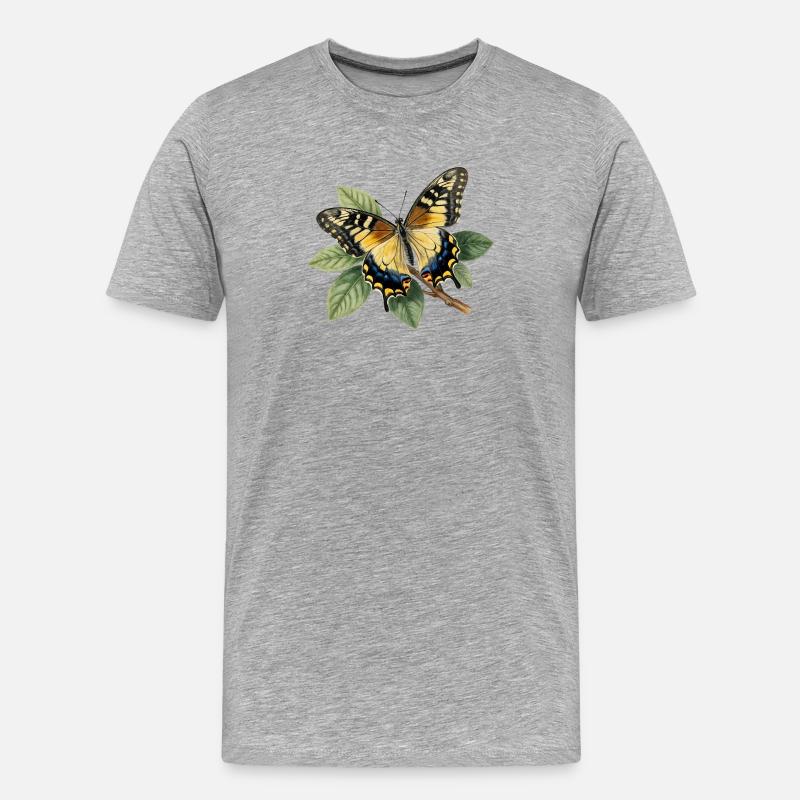 Schwalbenschwanz oder Große Haarsträhne, Papilio machaon - Männer Premium Bio T-Shirt - Grau meliert