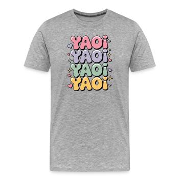 Des lettres colorées en forme de bulles écrites Yaoi. - T-shirt bio Premium Homme - gris chiné - Devant - Damien (186cm)