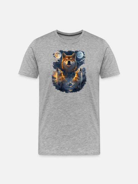Shiba Inu Two Moons - Men's Premium Organic T-Shirt - heather grey