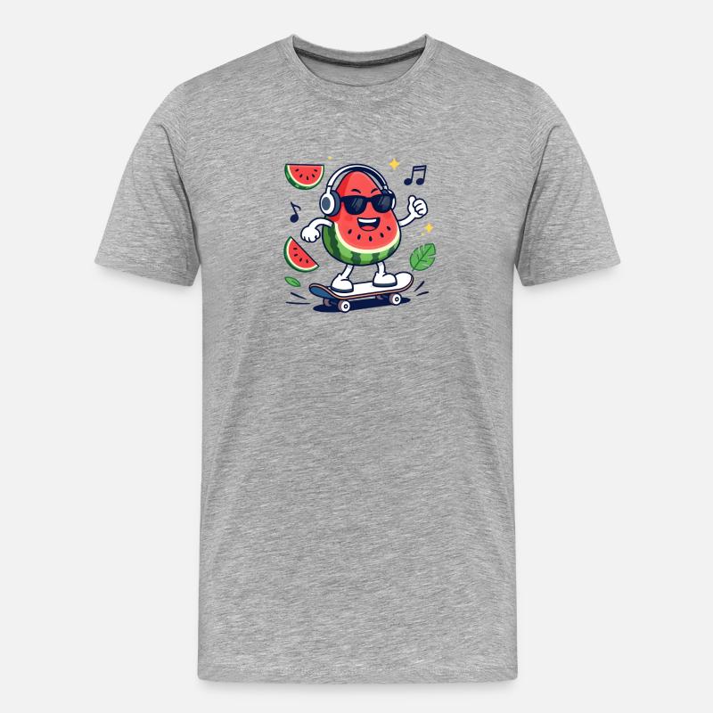 Rhythmische Wassermelone im Skateboarding - Männer Premium Bio T-Shirt - Grau meliert