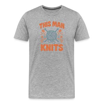 This Man Knits | Men's Wool Needles - Men's Premium Organic T-Shirt - heather grey - Front - Damien (186cm)