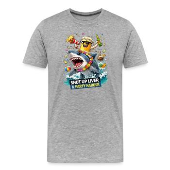 Fête du requin : Shut Up Liver Tee - T-shirt bio Premium Homme - gris chiné - Devant - Damien (186cm)