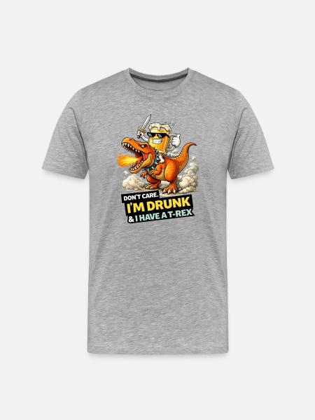 Drunk T-Rex Rider Cartoon - Men's Premium Organic T-Shirt - heather grey