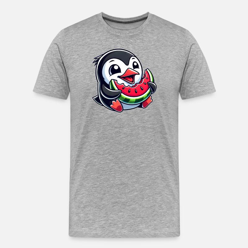 Pingouin avec pastèque fruit d’été - T-shirt bio Premium Homme - gris chiné
