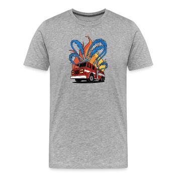 A fire truck extinguishes a fire – a rescue operation - Men's Premium Organic T-Shirt - heather grey - Front - Damien (186cm)