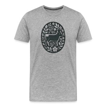 Kuh | Bauernhof Blumen Folk Art - Männer Premium Bio T-Shirt - Grau meliert - Vorne - Damien (186cm)