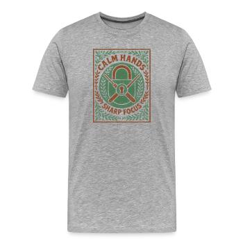 Mains stables : Concentration | Locksport Motivation - T-shirt bio Premium Homme - gris chiné - Devant - Damien (186cm)