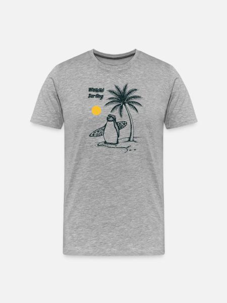 Waikiki Surfing Penguin - Men's Premium Organic T-Shirt - heather grey