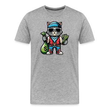 Chat avec de l’argent et des lunettes de soleil - T-shirt bio Premium Homme - gris chiné - Devant - Damien (186cm)