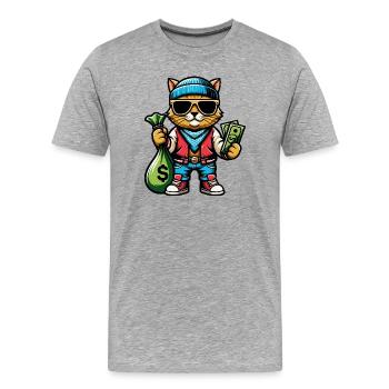 Le chat adore l’argent et les lunettes de soleil - T-shirt bio Premium Homme - gris chiné - Devant - Damien (186cm)