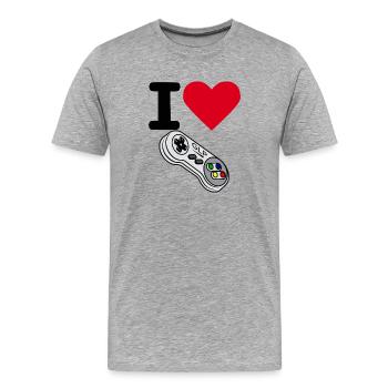 I Love GLP Retro Gamer Controller - Männer Premium Bio T-Shirt - Grau meliert - Vorne - Damien (186cm)