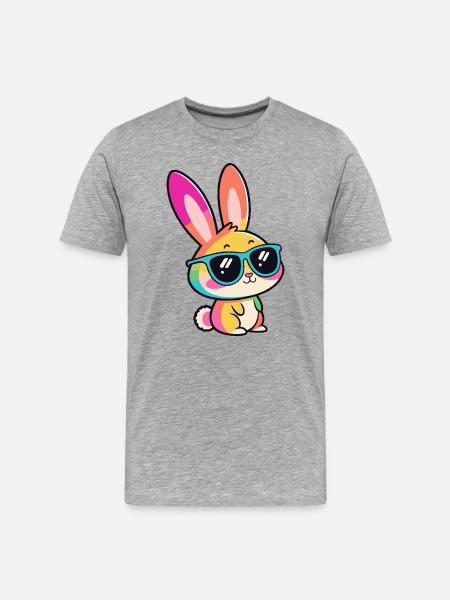 Rainbow Rabbit in Glasses - Men's Premium Organic T-Shirt - heather grey
