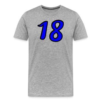 18. 18 ANS. 18e ANNIVERSAIRE. ANNIVERSAIRE 18 ANS. - T-shirt bio Premium Homme - gris chiné - Devant - Damien (186cm)