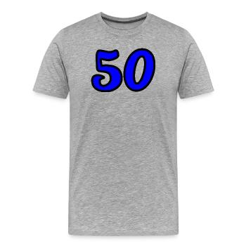 50. 50 ANS. 50e ANNIVERSAIRE. ANNIVERSAIRE 50 ANS. - T-shirt bio Premium Homme - gris chiné - Devant - Damien (186cm)