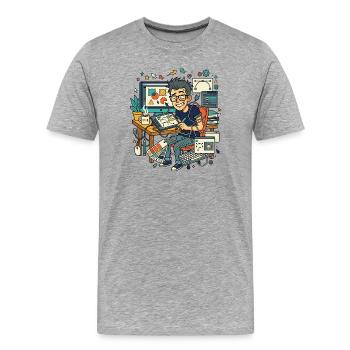 Chaos des workflows graphistes - T-shirt bio Premium Homme - gris chiné - Devant - Damien (186cm)