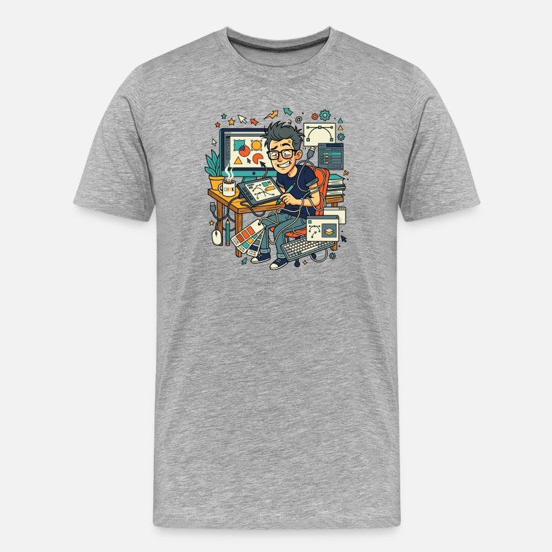 Graphic Designer Workflow Chaos - Männer Premium Bio T-Shirt - Grau meliert