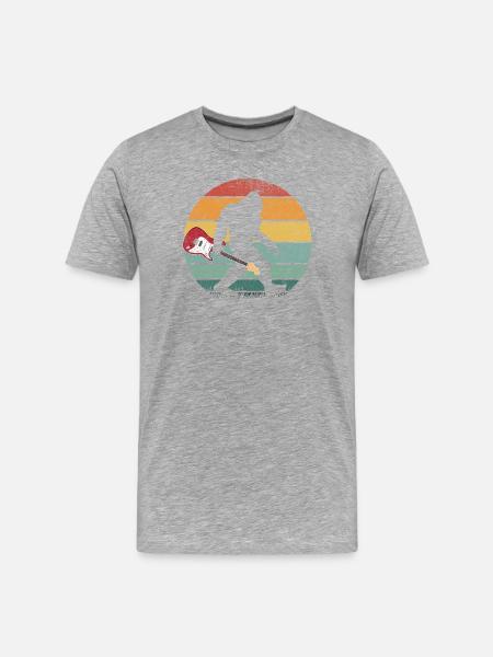 Bigfoot Sasquatch Rocker Guitar Sunset Retro - Men's Premium Organic T-Shirt - heather grey