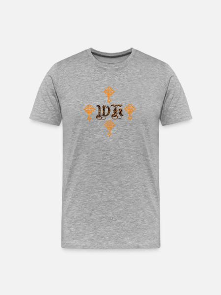 Orange-Gotik-Kreuzornament mit Initialen - Männer Premium Bio T-Shirt - Grau meliert