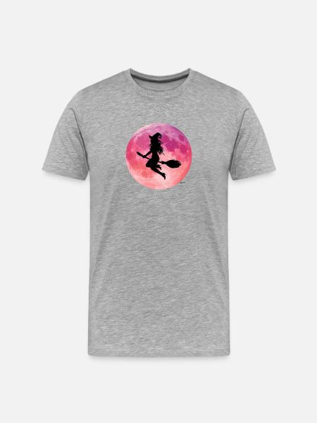 Pink Moon Night Flight Silhouette - Men's Premium Organic T-Shirt - heather grey