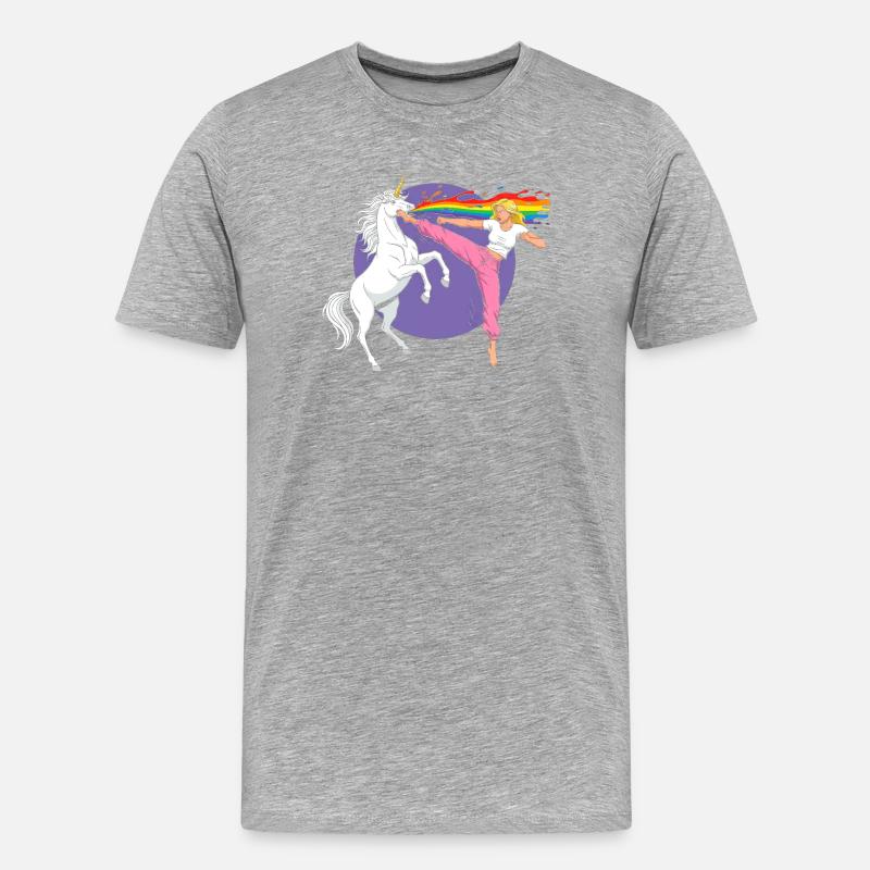 Kampfregenbogen: Einhorn vs Tänzerin - Männer Premium Bio T-Shirt - Grau meliert