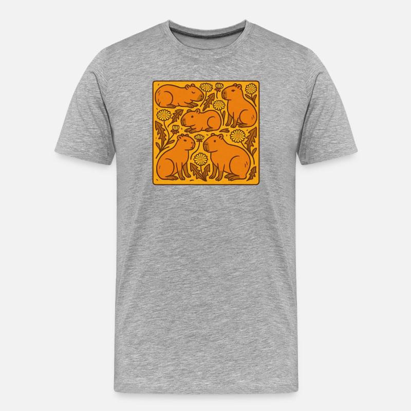 Capybara-Chor in Blüte - Männer Premium Bio T-Shirt - Grau meliert