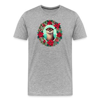 Otter im festlichen Weihnachtsstern-Kranz - Männer Premium Bio T-Shirt - Grau meliert - Vorne - Damien (186cm)