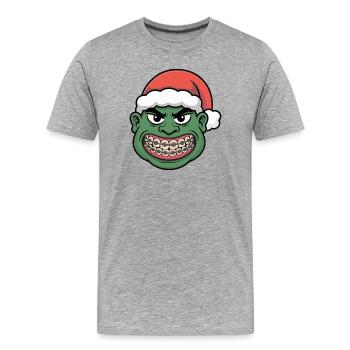 Sourire du Père Noël vert - T-shirt bio Premium Homme - gris chiné - Devant - Damien (186cm)