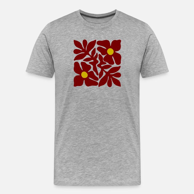  Rote Blumen transparentes Symmetrisches Design - Männer Premium Bio T-Shirt - Grau meliert