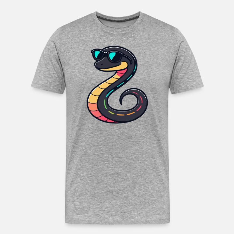 Neonschlange mit Brille - Männer Premium Bio T-Shirt - Grau meliert