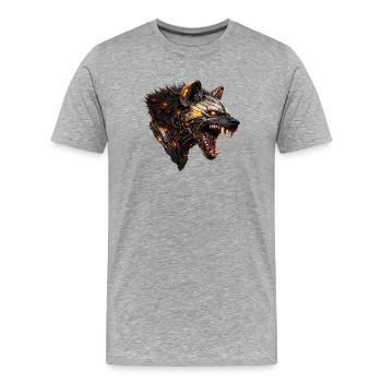 Mechanischer Hyaenakopf mit leuchtenden Akzenten - Männer Premium Bio T-Shirt - Grau meliert - Vorne - Damien (186cm)