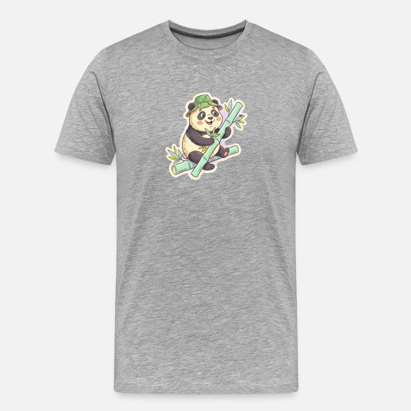 Panda sur le chemin de bambou - T-shirt bio Premium Homme - gris chiné