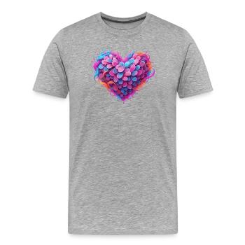 Plumes Cœur de Couleur Couleurs Néon - T-shirt bio Premium Homme - gris chiné - Devant - Damien (186cm)