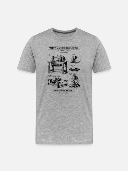 Sewing Machine Blueprint Patent - Men's Premium Organic T-Shirt - heather grey