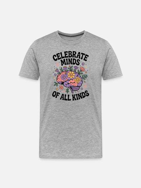 Neurodivergent Brain – ADHD & Autism Flowers - Men's Premium Organic T-Shirt - heather grey