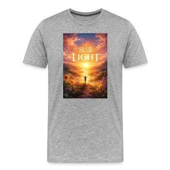 Sois la lumière au lever du soleil - T-shirt bio Premium Homme - gris chiné - Devant - Damien (186cm)