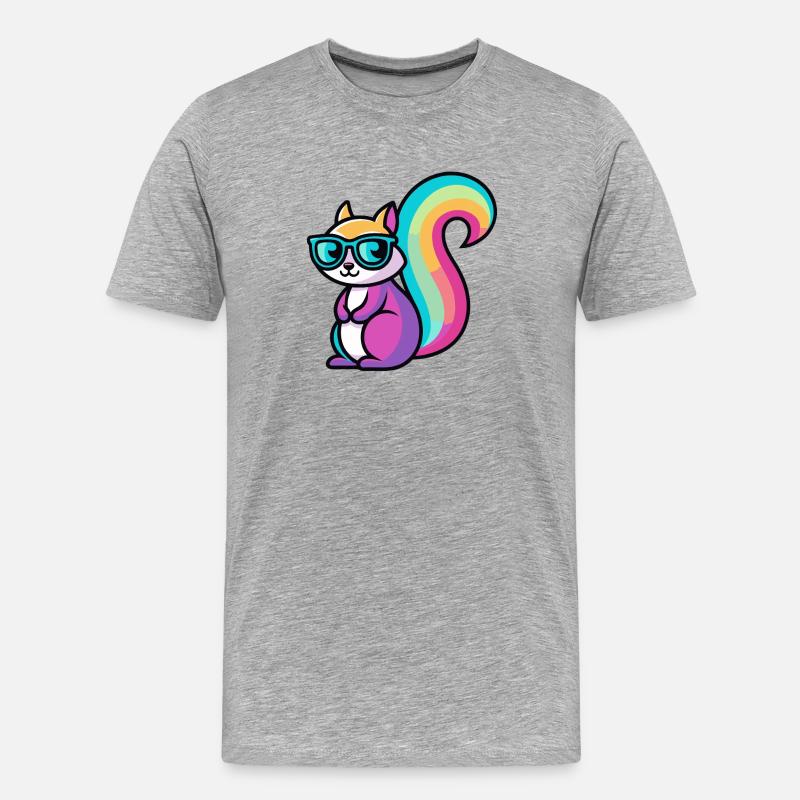 Regenbogen-Eichhörnchen-Brille - Männer Premium Bio T-Shirt - Grau meliert