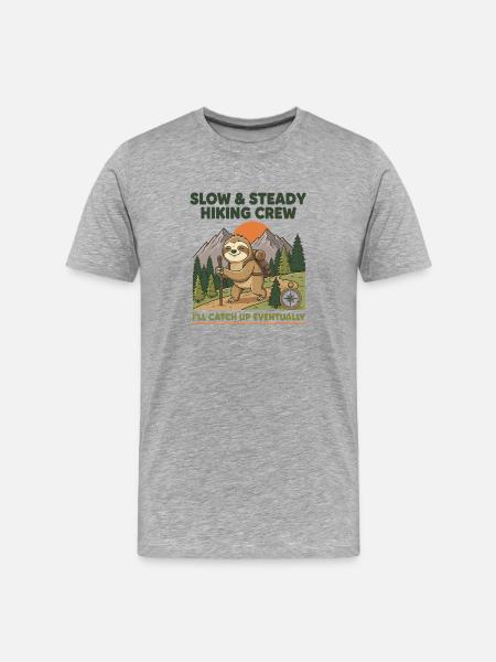 Slow & Steady Hiking Sloth Crew - Men's Premium Organic T-Shirt - heather grey
