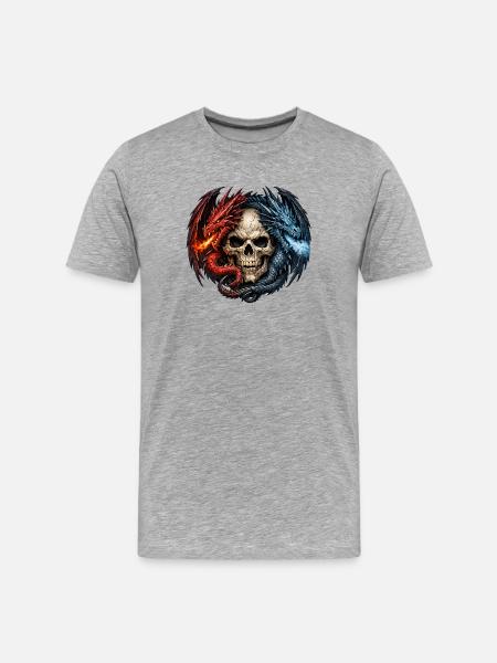 Feuer und Eis Drachen Schädel Totenkopf - Men's Premium Organic T-Shirt - heather grey