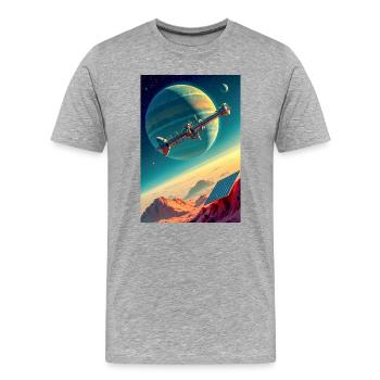 Die Menschheit findet endlich ihr neues Zuhause im Weltraum - Männer Premium Bio T-Shirt - Grau meliert - Vorne - Damien (186cm)