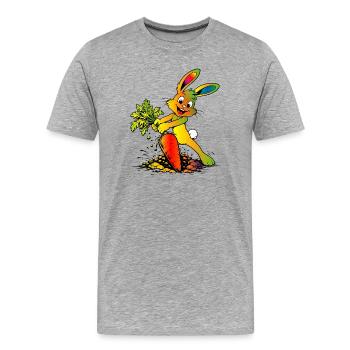 Dessin animé avec carotte : design drôle de Pâques - T-shirt bio Premium Homme - gris chiné - Devant - Damien (186cm)