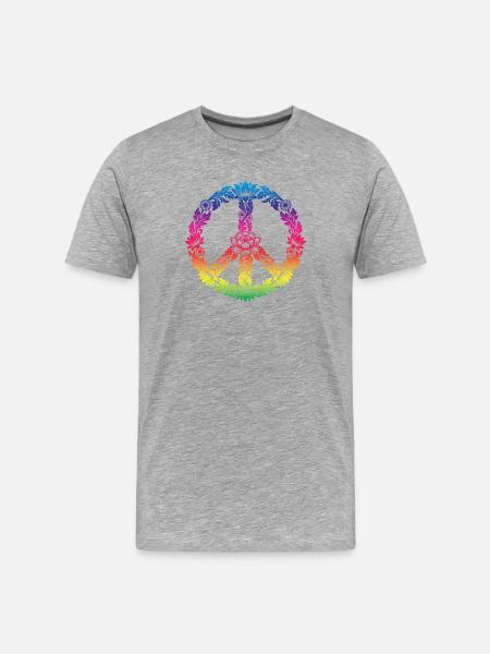 Peace Sign Floral Boho Style - Men's Premium Organic T-Shirt - heather grey