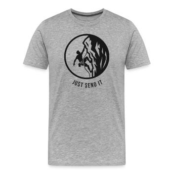 Seilkletterer auf den Felsen schickt es einfach ab, Logo - Männer Premium Bio T-Shirt - Grau meliert - Vorne - Damien (186cm)