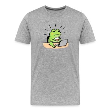 Froschkaffee und Laptop - Männer Premium Bio T-Shirt - Grau meliert - Vorne - Damien (186cm)