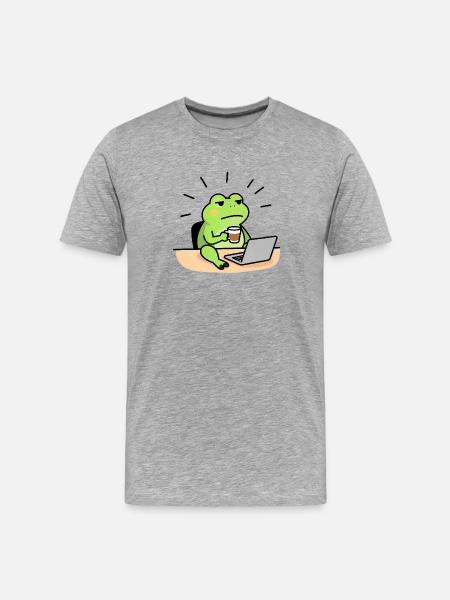 Frog coffee and laptop - Men's Premium Organic T-Shirt - heather grey