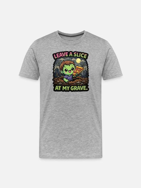 Zombie med pizzabit på kyrkogården - Organic T-shirt Ekologisk premium-T-shirt herr - gråmelerad