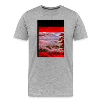Kirschblütenpagode Szene - Männer Premium Bio T-Shirt - Grau meliert - Vorne - Damien (186cm)
