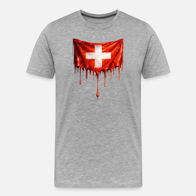 Abtropfende Schweizer Flagge - Männer Premium Bio T-Shirt - Grau meliert