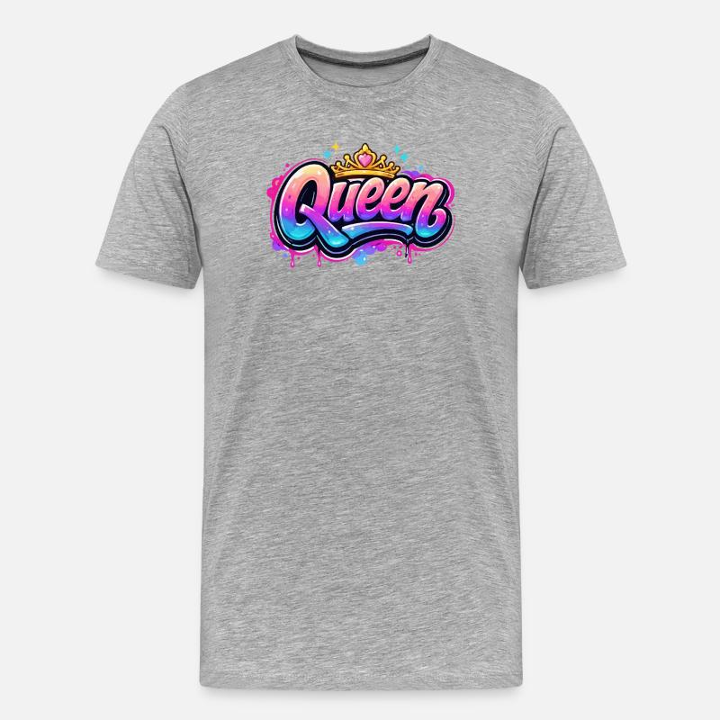 Queen Graffiti Kronen-Design - Männer Premium Bio T-Shirt - Grau meliert